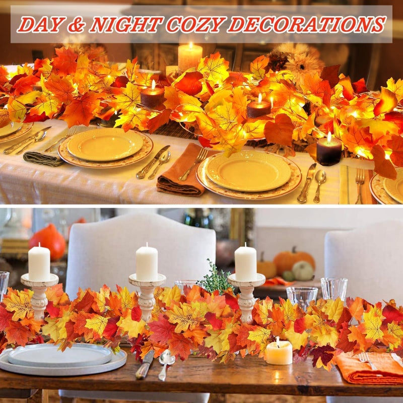 HINZER 4 Pack Fall Decor Garland - Fall Thanksgiving Decorations for Home - 23.6Ft Maple Leaves Garland with Lights Battery Operated for Mantle Fireplace Table Indoor Outdoor Autumn Halloween Christmas Decor - Image 3